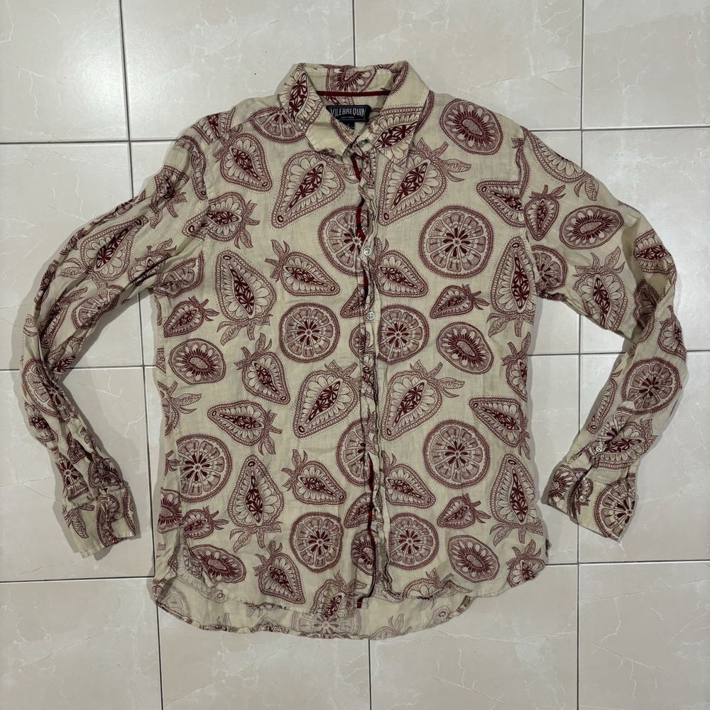Vilebrequin Linen Shirt Men's L Paisley Luxury Cruise Resort Vacation Summer